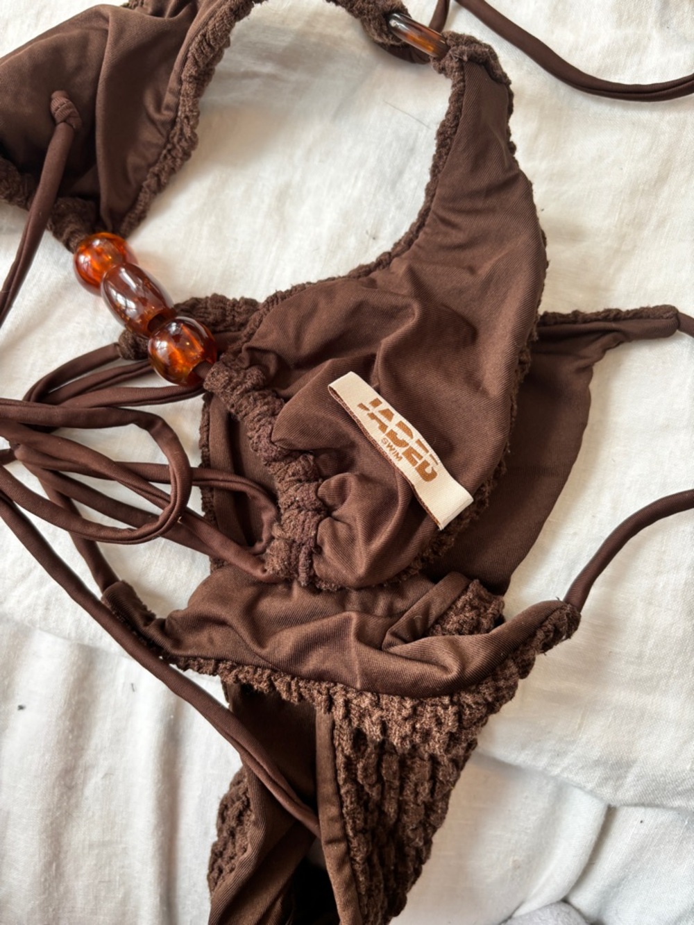 Jaded London Brown Textured String Bikini - Picture 4 of 4